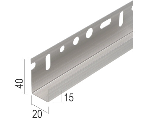 Profilé en U en aluminium avec perforation, dimensions 40x20x15 mm