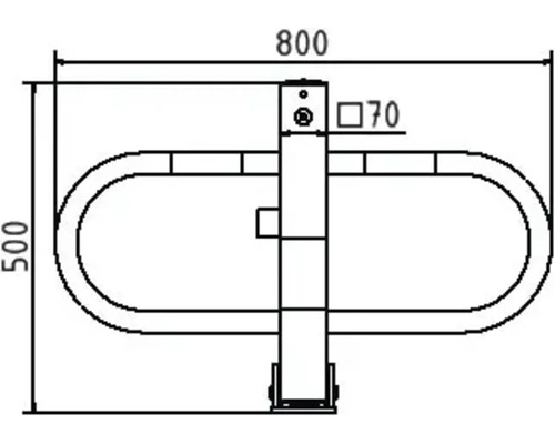 Technische Zeichnung einer Absperrvorrichtung mit den Maßen 800 x 500 x 70 Millimeter
