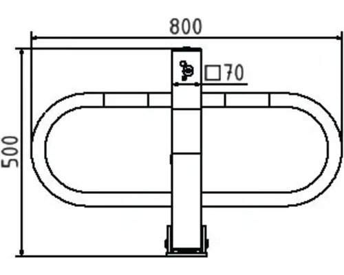 Technische Zeichnung eines Parkbügels mit den Maßen 800 x 500 mm
