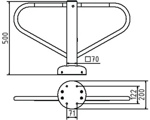 Technische Zeichnung eines Fahrradanlehnbügels mit Maßangaben