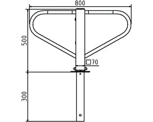 Technische Zeichnung eines Fahrradständers mit den Maßen 800, 500, 300 und 70.