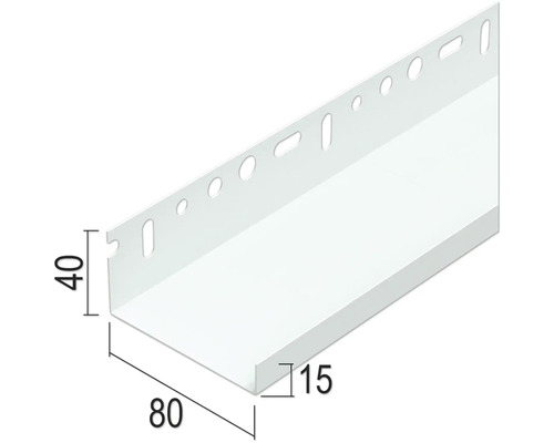 Profilé d''angle mural blanc avec dimensions 40 x 80 x 15 millimètres