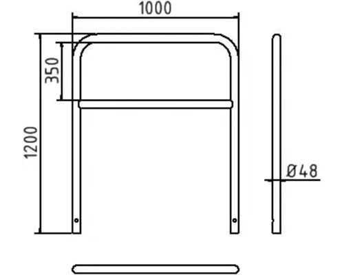Technische Zeichnung eines Anfahrschutzes mit Maßangaben.