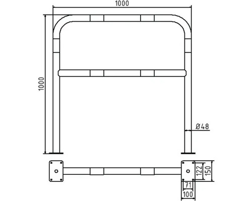 Dessin technique d''un support à vélos avec dimensions.