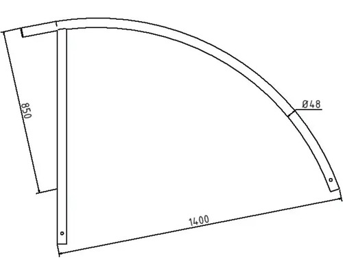 Dessin technique d''un cadre de douche quart de cercle avec dimensions