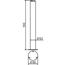 Edelstahlpfosten Ø 102 mm ortsfest zum Dübelbefestigung mit geschliffene gewölbte Kopfform weiß-rot H = 900 mm