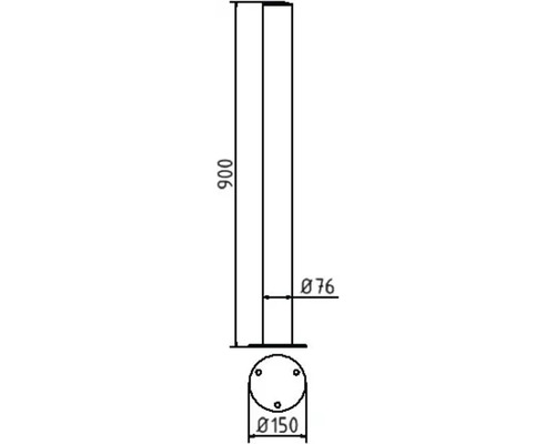 Schéma technique d''un poteau mesurant 900 mm de haut et 76 mm de diamètre.
