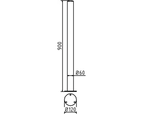 Dessin technique d''une colonne en béton avec les dimensions suivantes : hauteur 900 mm, diamètres 60 mm et 120 mm.