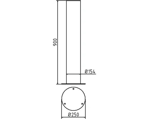 Schéma technique d''un luminaire d''extérieur avec indication de la hauteur et du diamètre
