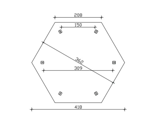 Schéma coté hexagonal avec dimensions