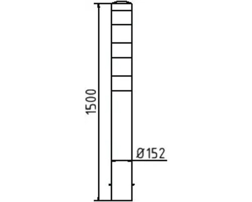 Schéma technique d''une borne d''une hauteur de 1500 millimètres et d''un diamètre de 152 millimètres