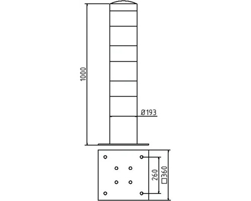 Technische Zeichnung eines Pfostens mit den Maßen 1000 mm Höhe und 193 mm Durchmesser