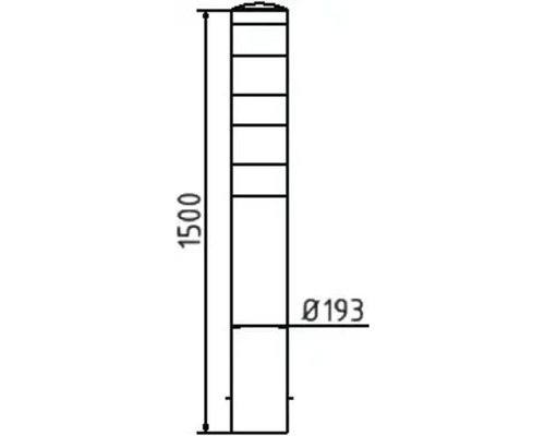Technische Zeichnung eines Pollers mit den Maßen 1500 mm Höhe und 193 mm Durchmesser.