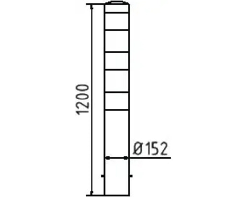 Technische Zeichnung eines Absperrpfostens mit den Maßen 1200 mm Höhe und 152 mm Durchmesser
