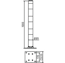 Absperrpfosten Stahlrohr Ø 89 mm x 2,9 mm allseits neigbar ohne Öse gelb-schwarz H = 1000 mm