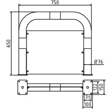 Schutzbügel mit Unterfahrschutz Stahlrohr Ø 76 mm zum Aufdüblen gelb-schwarz B = 750 mm H = 650 mm