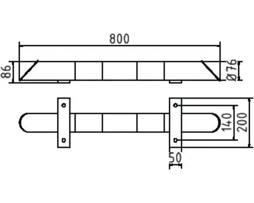 Dessin technique d''une barre d''arrêt avec dimensions