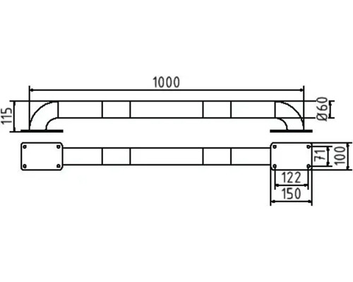 Technische Zeichnung eines Haltegriffs mit Maßangaben