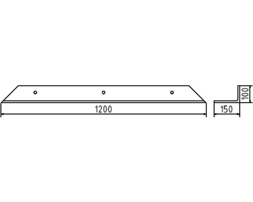 Technische Zeichnung eines Bauelements mit den Maßen 1200 x 150 x 100 Millimeter.