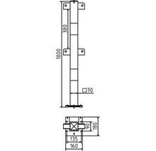 Poteau intermédiaire/Poteau de support pour baguette supérieure & intermédiaire garde-corps tube acier 70 mm x 70 mm comme garde-corps à cheviller noir-jaune h = 1000 mm