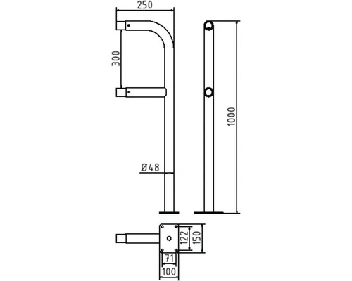 Technische Zeichnung eines Fahrradständers mit Maßangaben