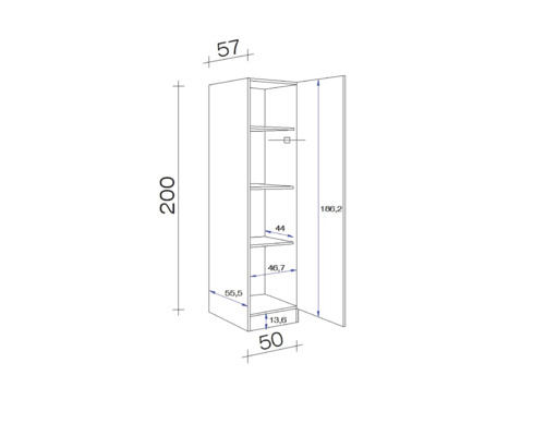 Schéma technique d''un meuble de cuisine avec dimensions.