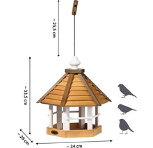 Mangeoire à oiseaux en bois avec suspension et dimensions
