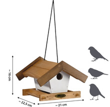 Maison pour oiseaux en bois avec suspension et les dimensions d''environ 22,5 x 21 x 16 cm