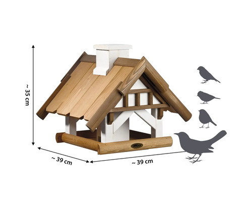 Nichoir en bois mesurant environ 35 x 39 x 39 centimètres et silhouette d''oiseau
