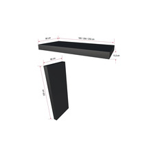 Représentation d''une étagère murale de dimensions 90 x 160/200/250 x 15,5 centimètres et d''une paroi latérale de dimensions 90 x 220 centimètres.