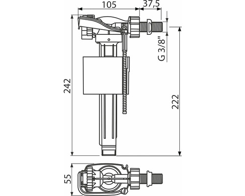 Schéma technique d''un robinet à flotteur avec dimensions