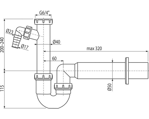 Schéma d''un siphon avec dimensions