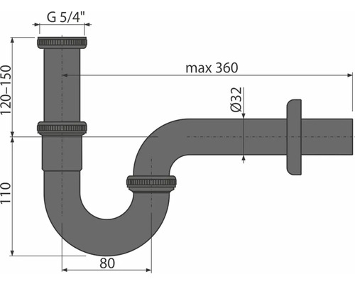 Siphon de tuyau d''évacuation avec dimensions
