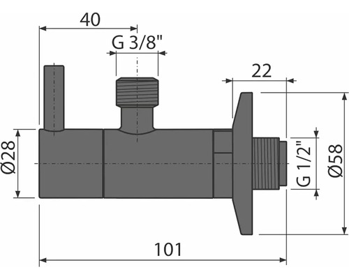 Schéma technique d''un robinet d''arrêt d''angle avec dimensions