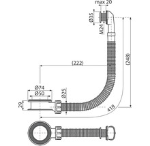 Schéma technique d''un siphon avec dimensions