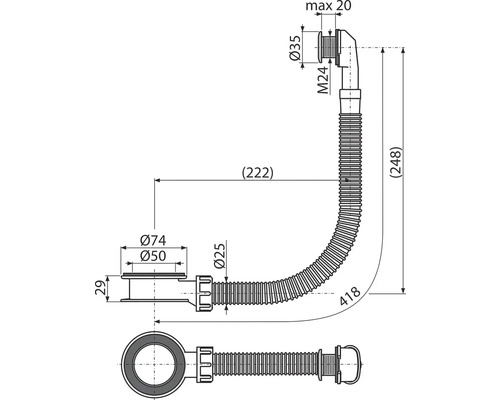 Schéma technique d''un siphon avec dimensions