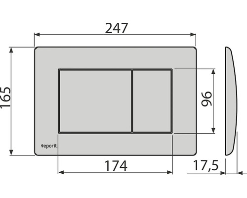 Technische Zeichnung einer Betätigungsplatte mit Maßen
