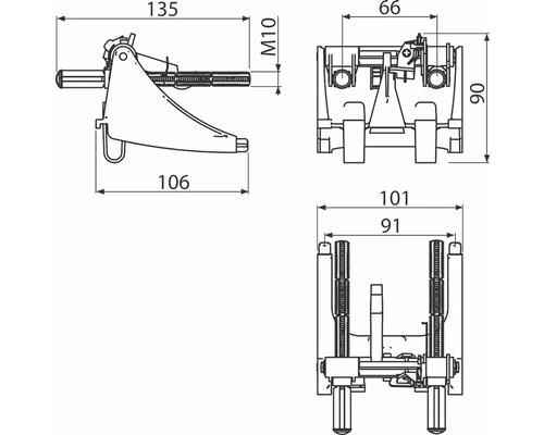 Dessin technique d''un dispositif de serrage avec indications de dimensions