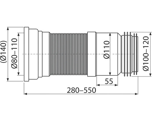 Dessin technique d''un siphon avec indications de dimension