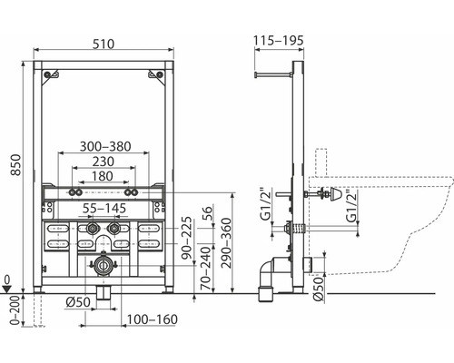 Schéma technique d''une installation en applique avec dimensions