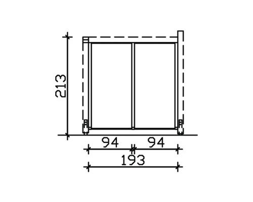 Technische Zeichnung eines Schranks mit den Maßen 213 x 193 Zentimeter