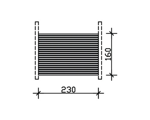 Technische Zeichnung eines Heizkörpers mit den Maßen 230 x 160 mm