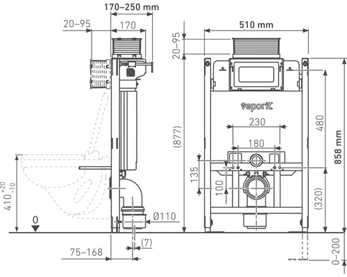 Schéma technique bâti-support avec dimensions