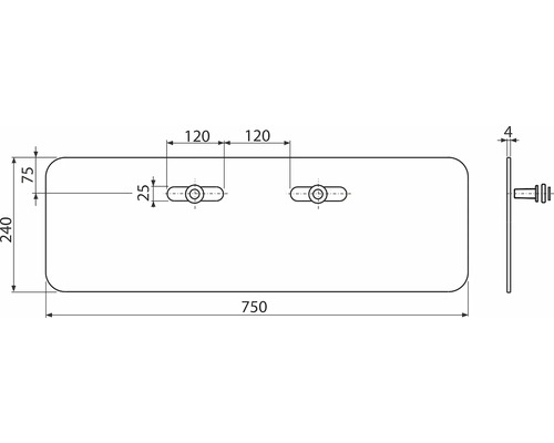 Technische Zeichnung einer Waschtischplatte mit Maßangaben