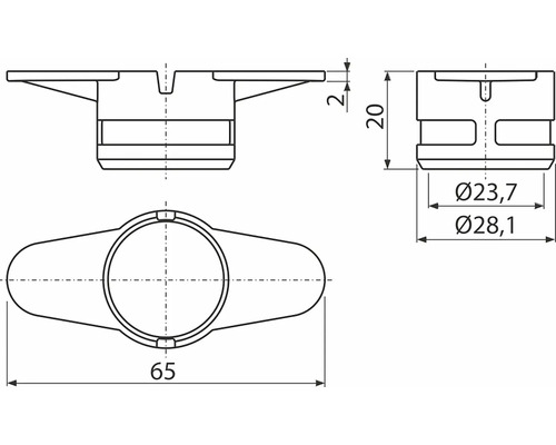 Technische Zeichnung eines Gerätefußes mit Maßangaben