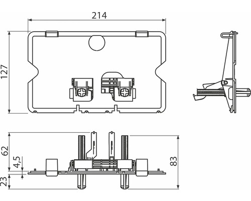 Technische Zeichnung eines Unterputzkastens mit Maßangaben