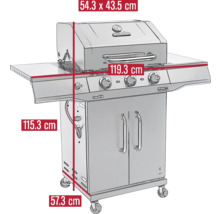 Barbecue avec des dimensions de 54,3 x 43,5 cm, 119,3 cm, 115,3 cm et 57,3 cm.