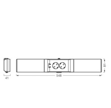 Technische Zeichnung einer Aufbauleuchte mit Maßangaben