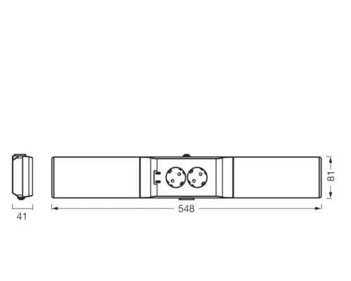 Technische Zeichnung einer Aufbauleuchte mit Maßangaben