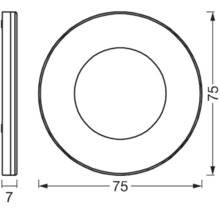 Technische Zeichnung einer runden Leuchte, Durchmesser 75 mm, Tiefe 7 mm
